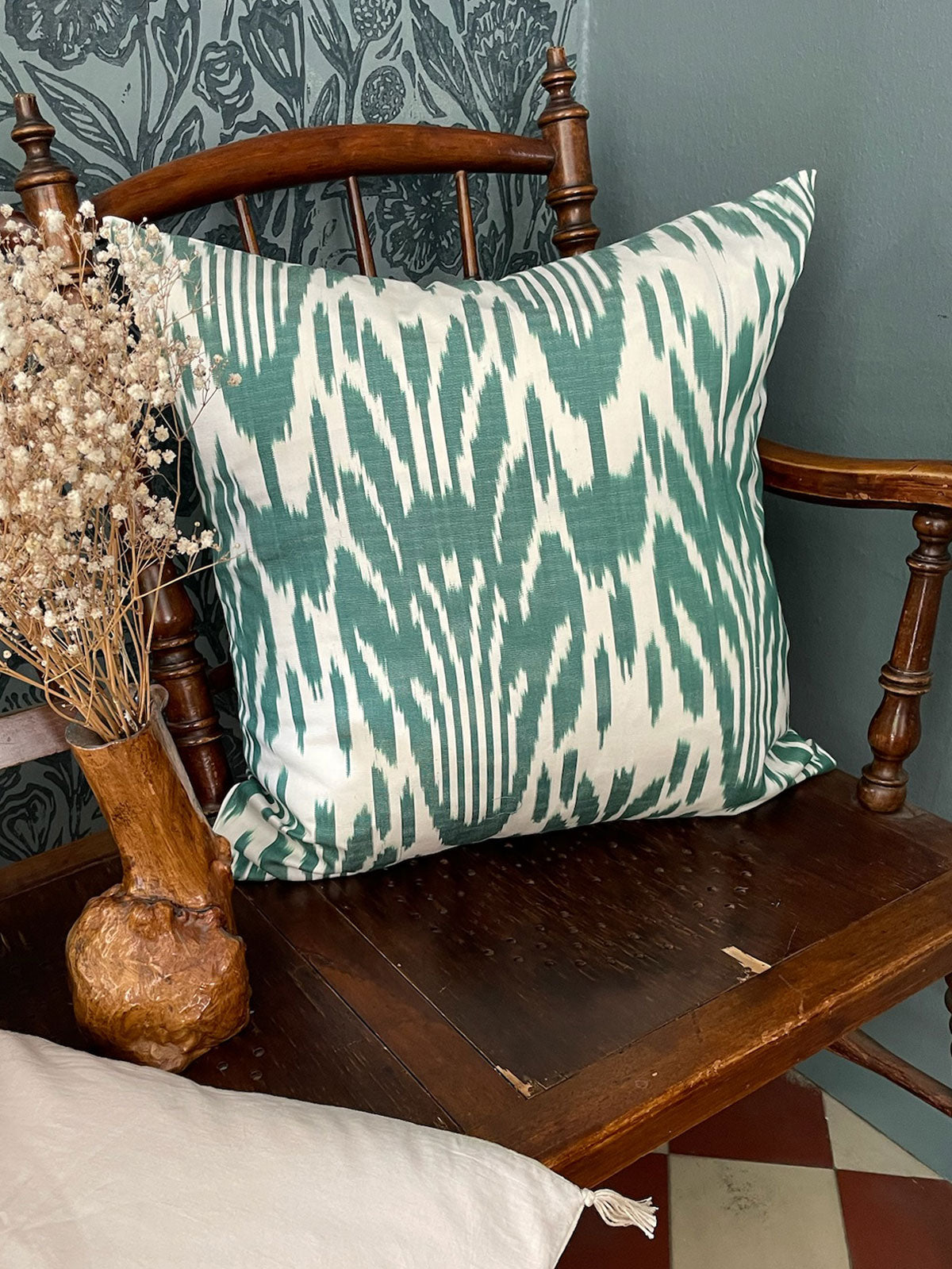 Ikat cushion cover green 50 x 50 cm