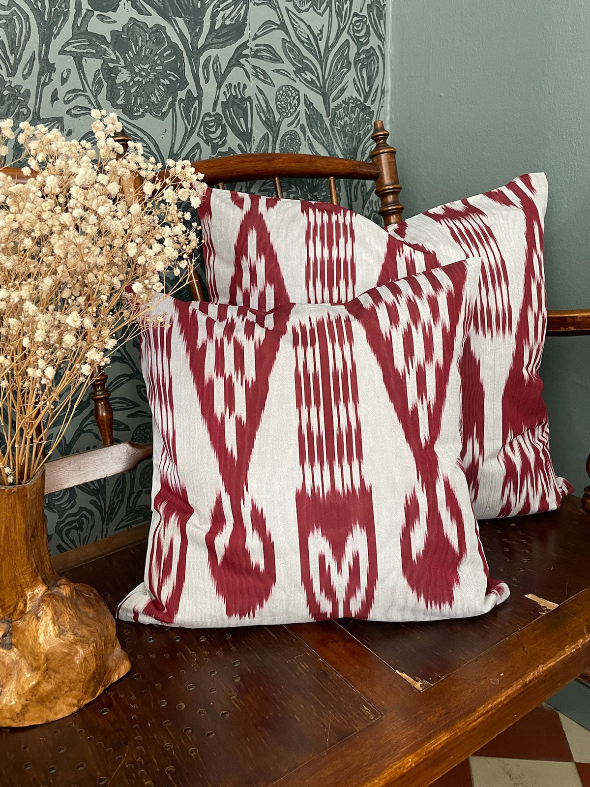 Ikat cushion cover burgundy & gray 40 x 40 cm