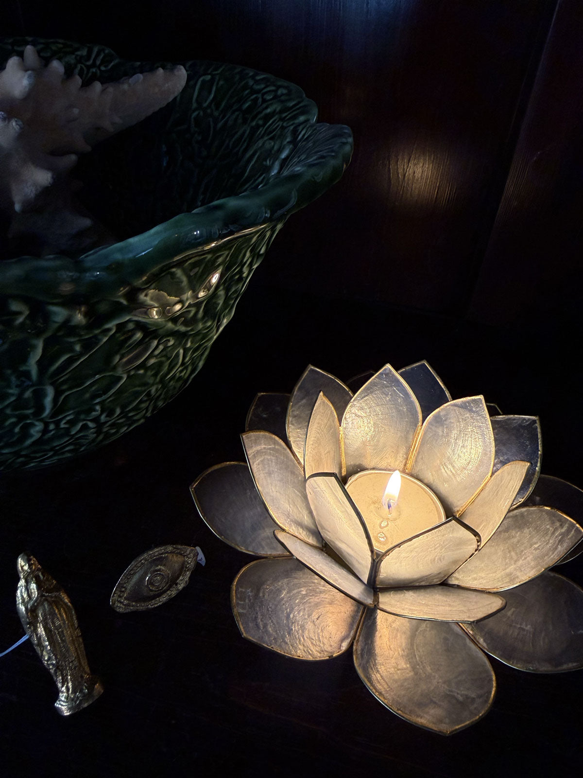 Lotus white capiz shell tealight holder