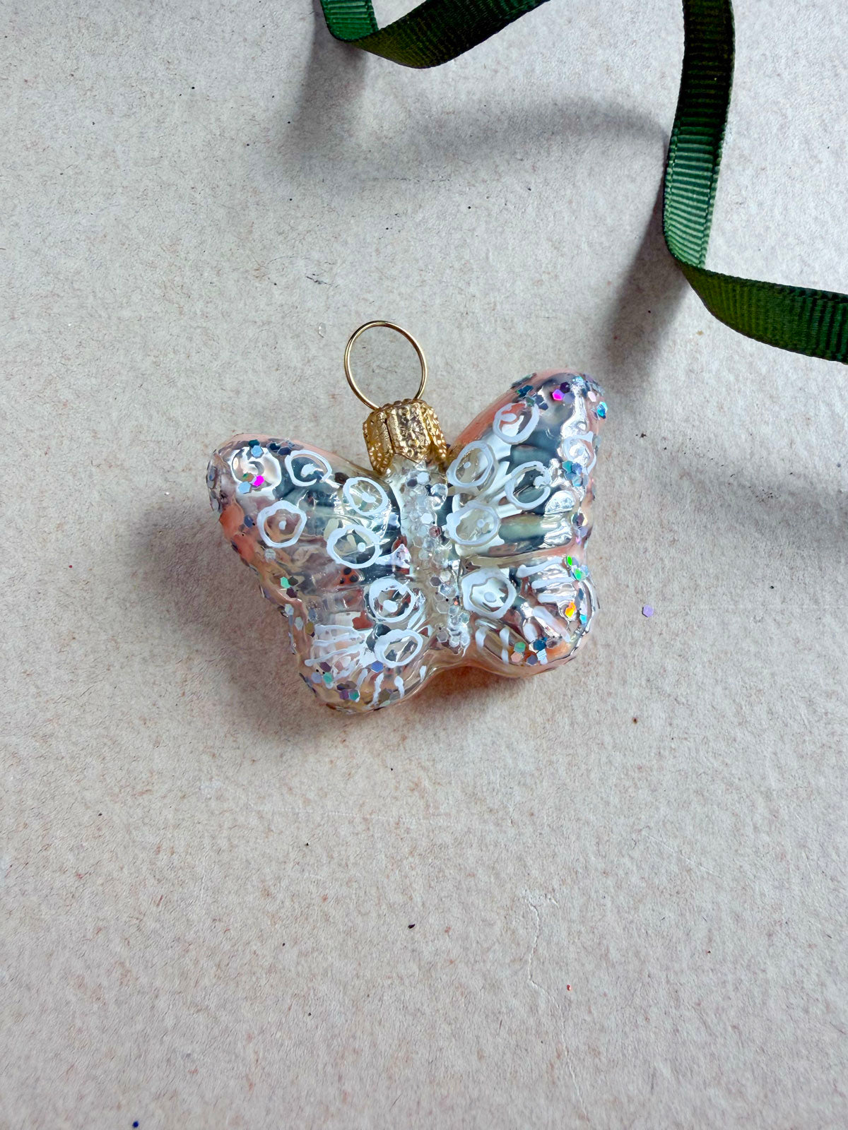 Pink Butterfly Glass Ornament