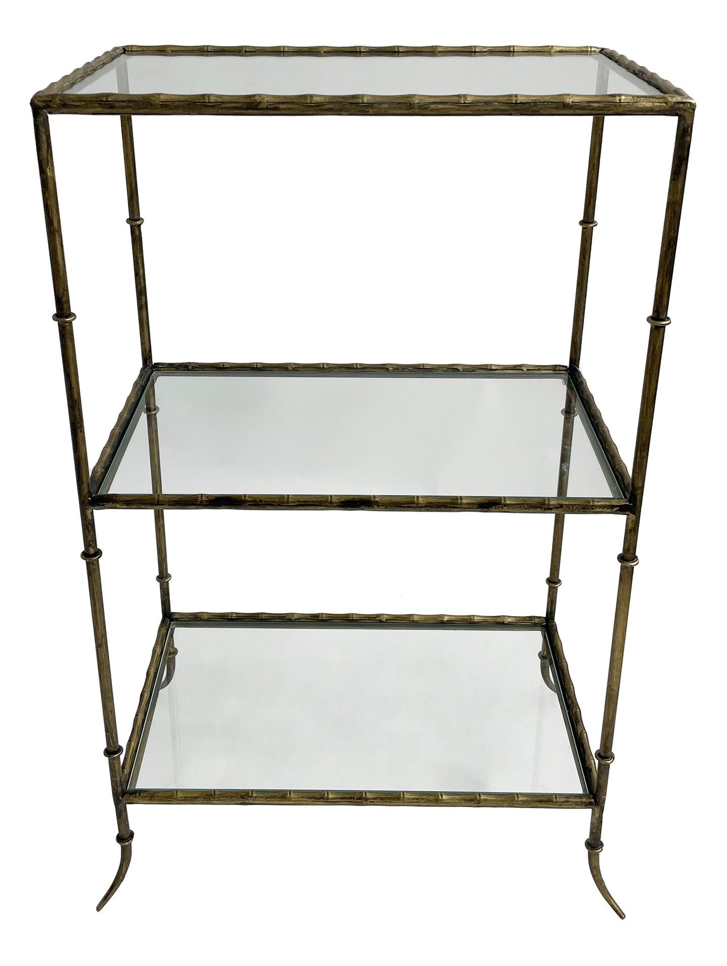 Bamboo side table with glass shelves