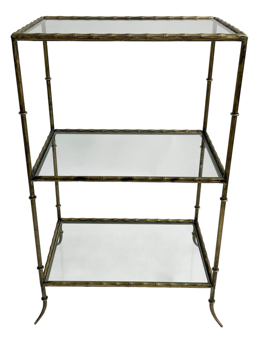 Bamboo side table with glass shelves