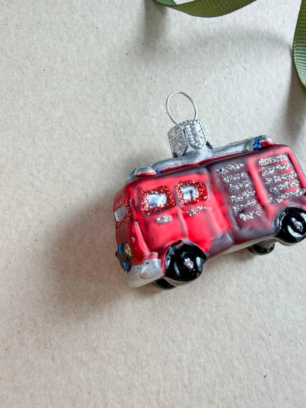 Fire Truck Glass Ornament