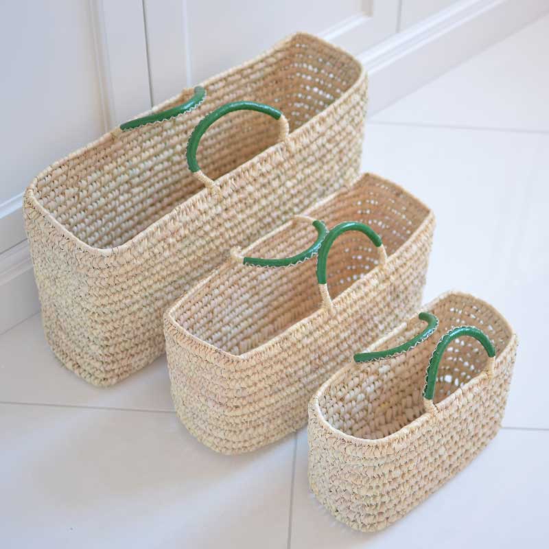 Straw bag green handles