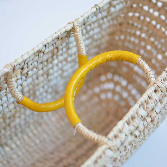 Straw bag yellow handles