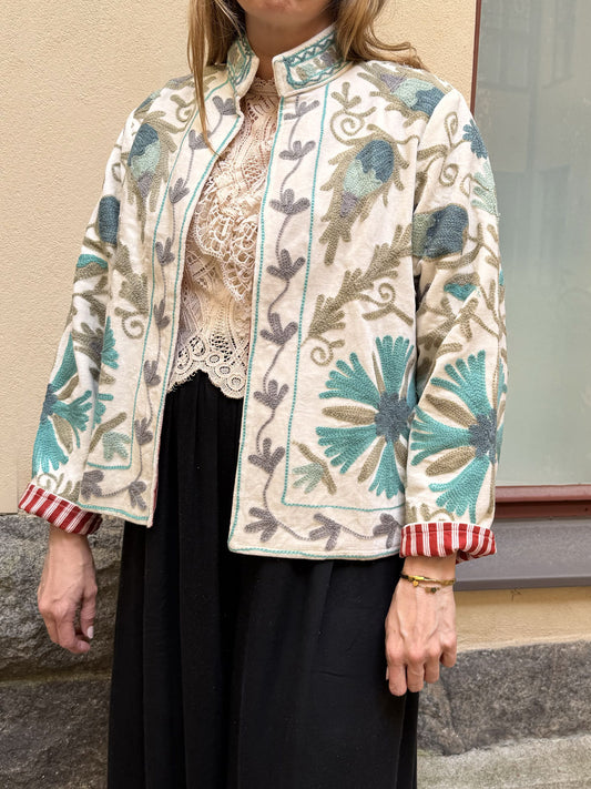 Paloma Velvet Jacket - White aqua