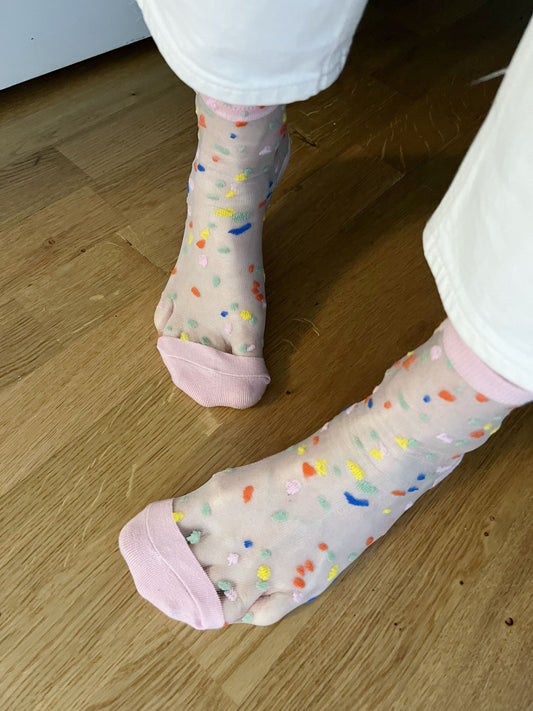 Jacquard Mesh Socks Pink Confetti