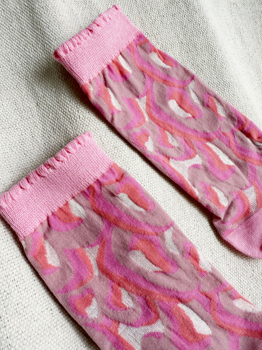 Jacquard Mesh Socks Loop Pink