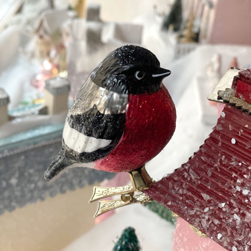 Bullfinch Bird Ornament with Clip