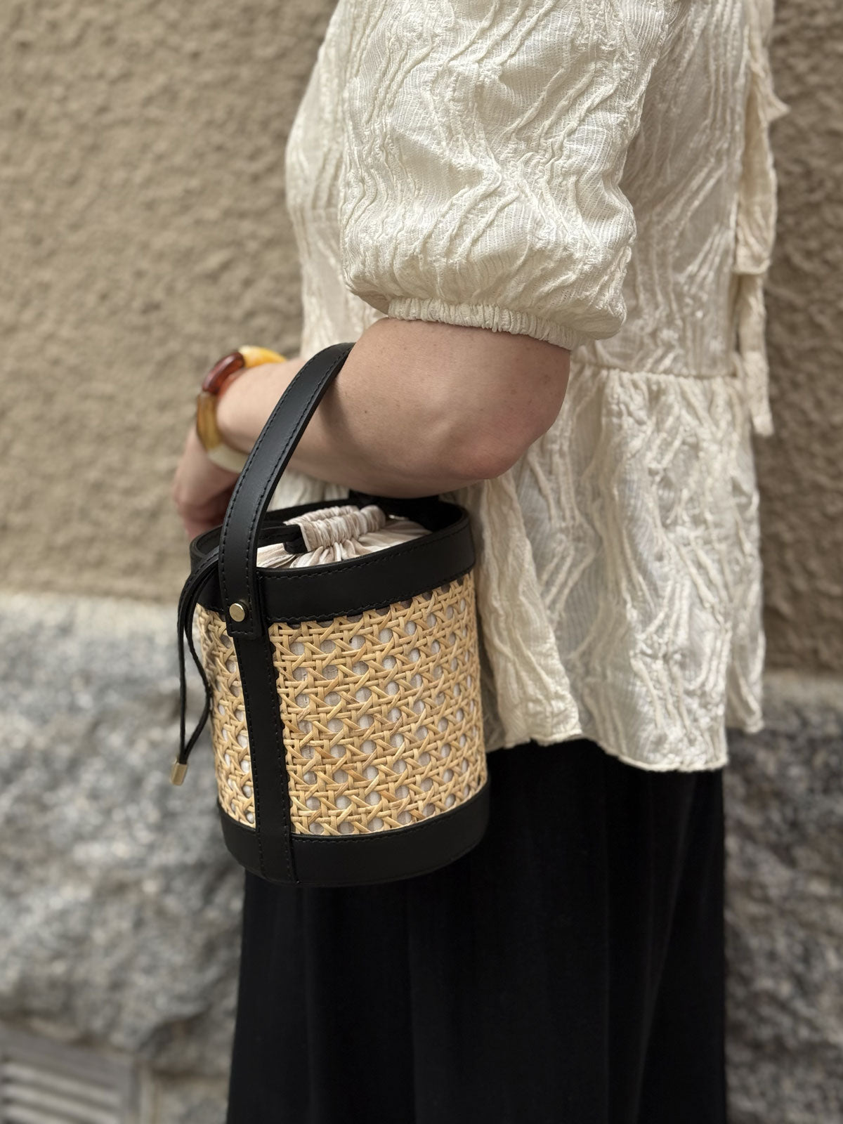 Rattan Bucket Bag Black Small
