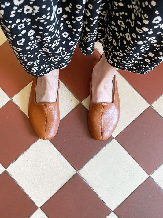 Ingeborg Leather Slippers, Champagne