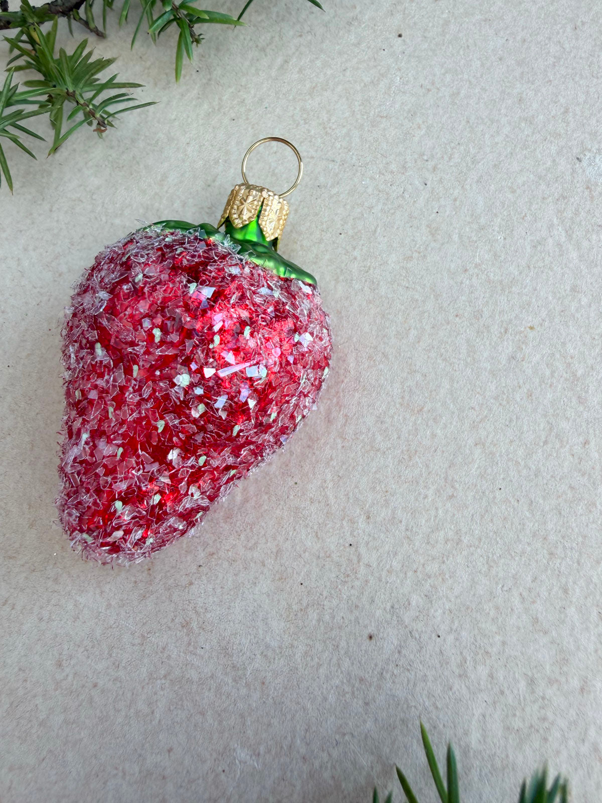 Half Strawberry Glass Ornament