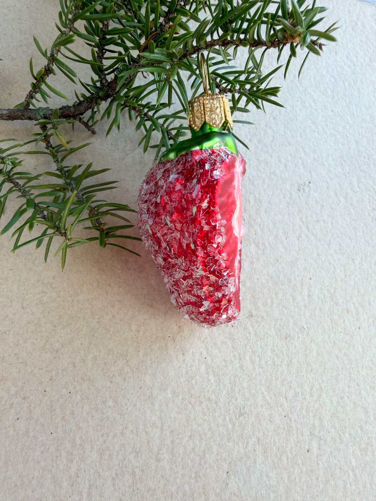 Half Strawberry Glass Ornament