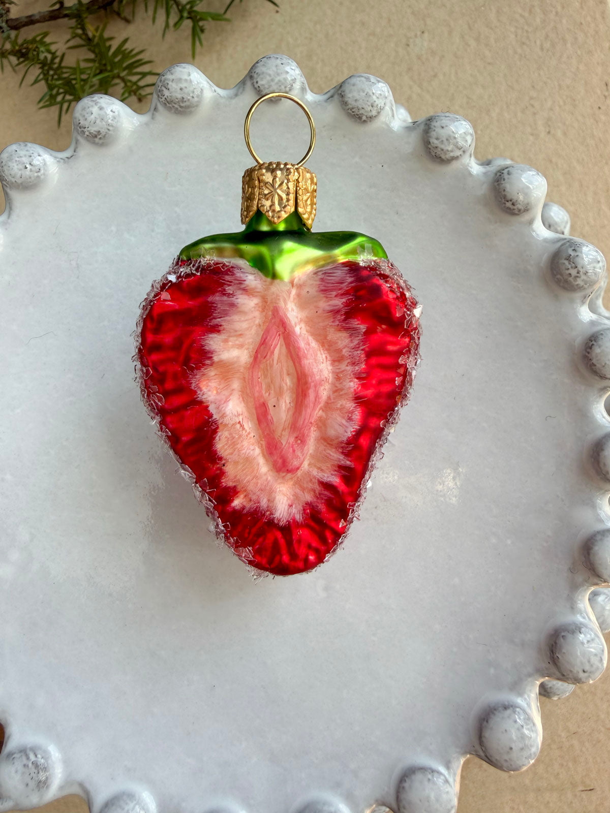 Half Strawberry Glass Ornament