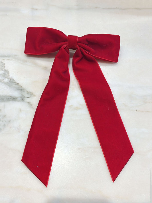 Tessa velvet bow barrette red