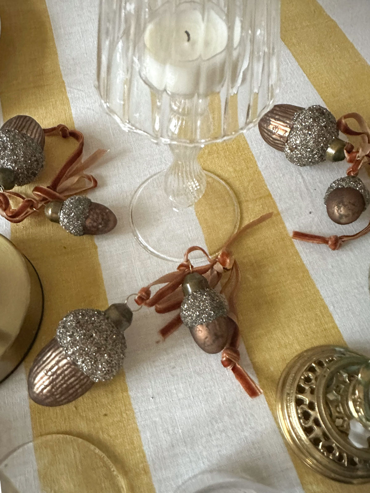 Glass Acorn Ornament Set with Velvet Ribbon