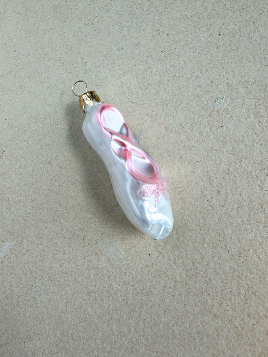 White Ballet Shoe Glass Ornament