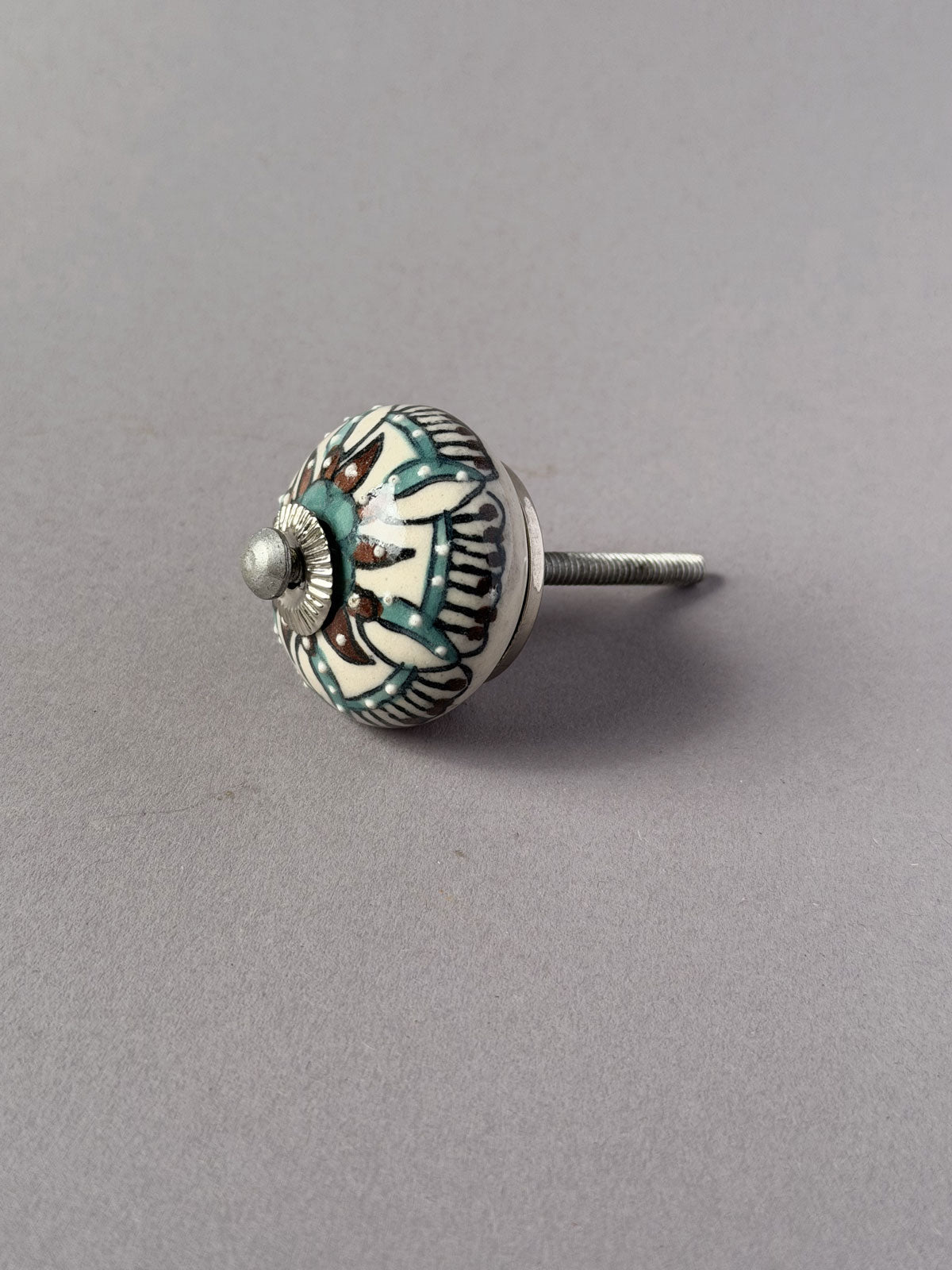 Ceramic Knob brown & turqoise ornamental