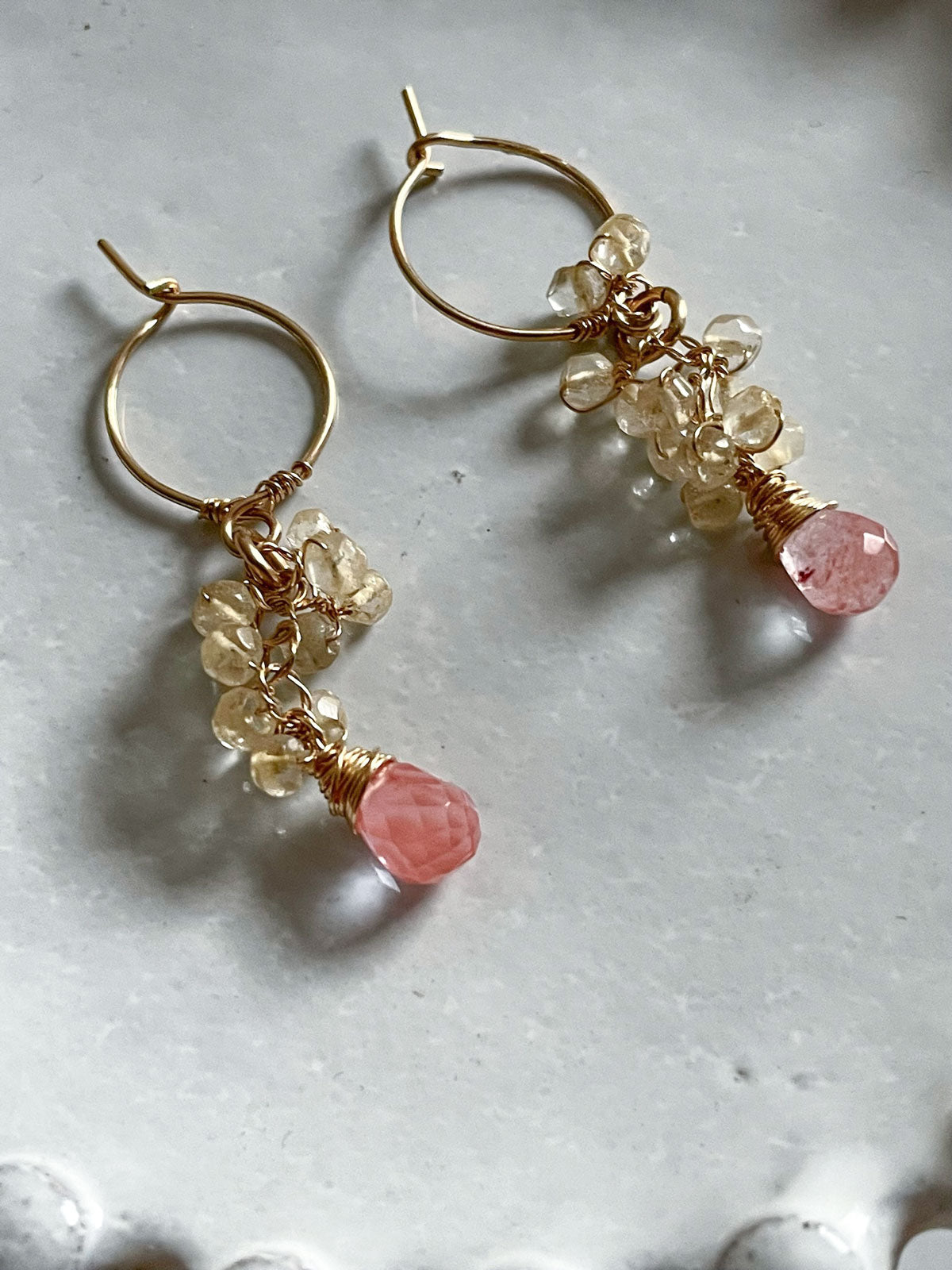 Gemstone Cluster Earring Cherry Quartz