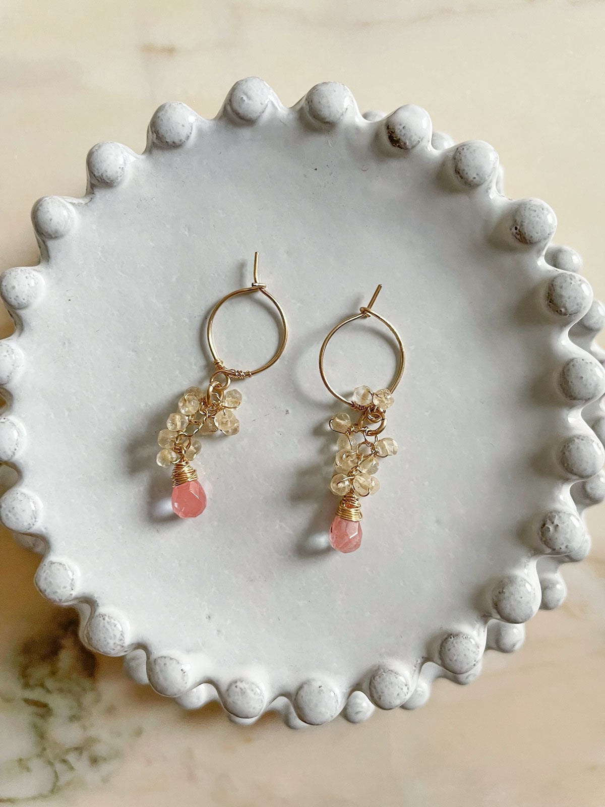 Gemstone Cluster Earring Cherry Quartz