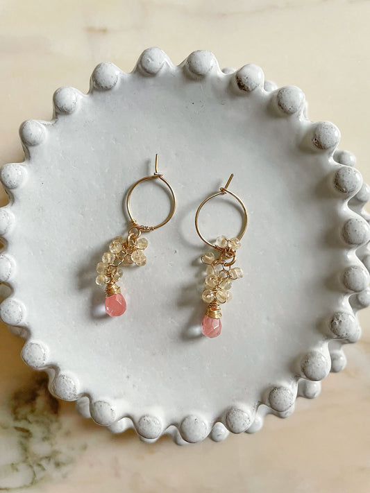 Gemstone Cluster Earring Cherry Quartz