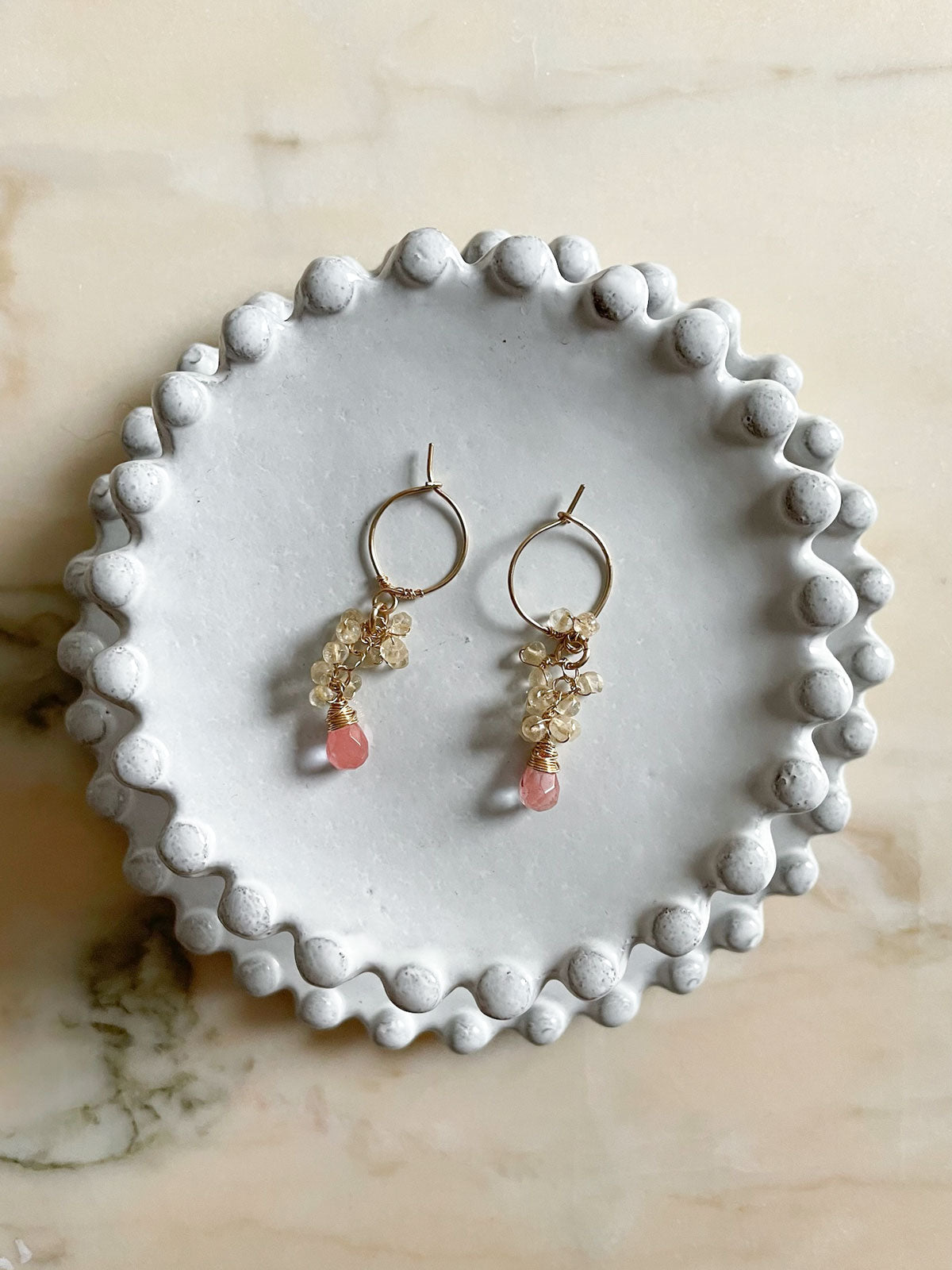 Gemstone Cluster Earring Cherry Quartz