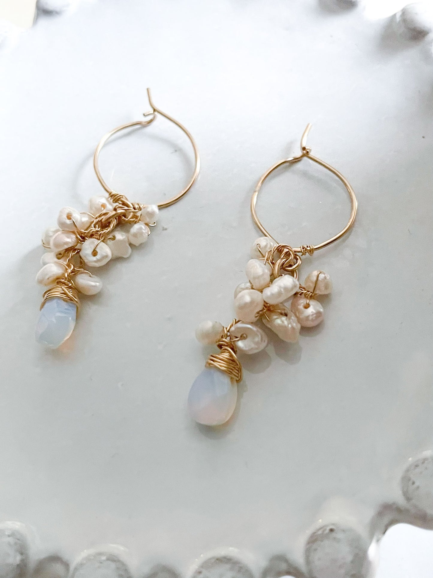 Gemstone Cluster Earring Pearl
