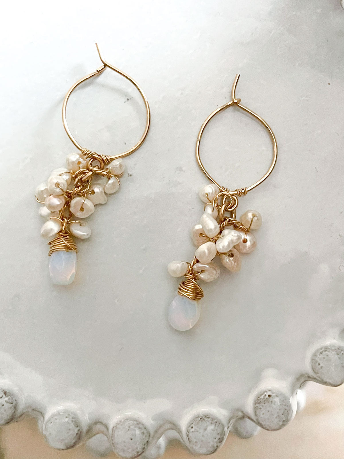 Gemstone Cluster Earring Pearl