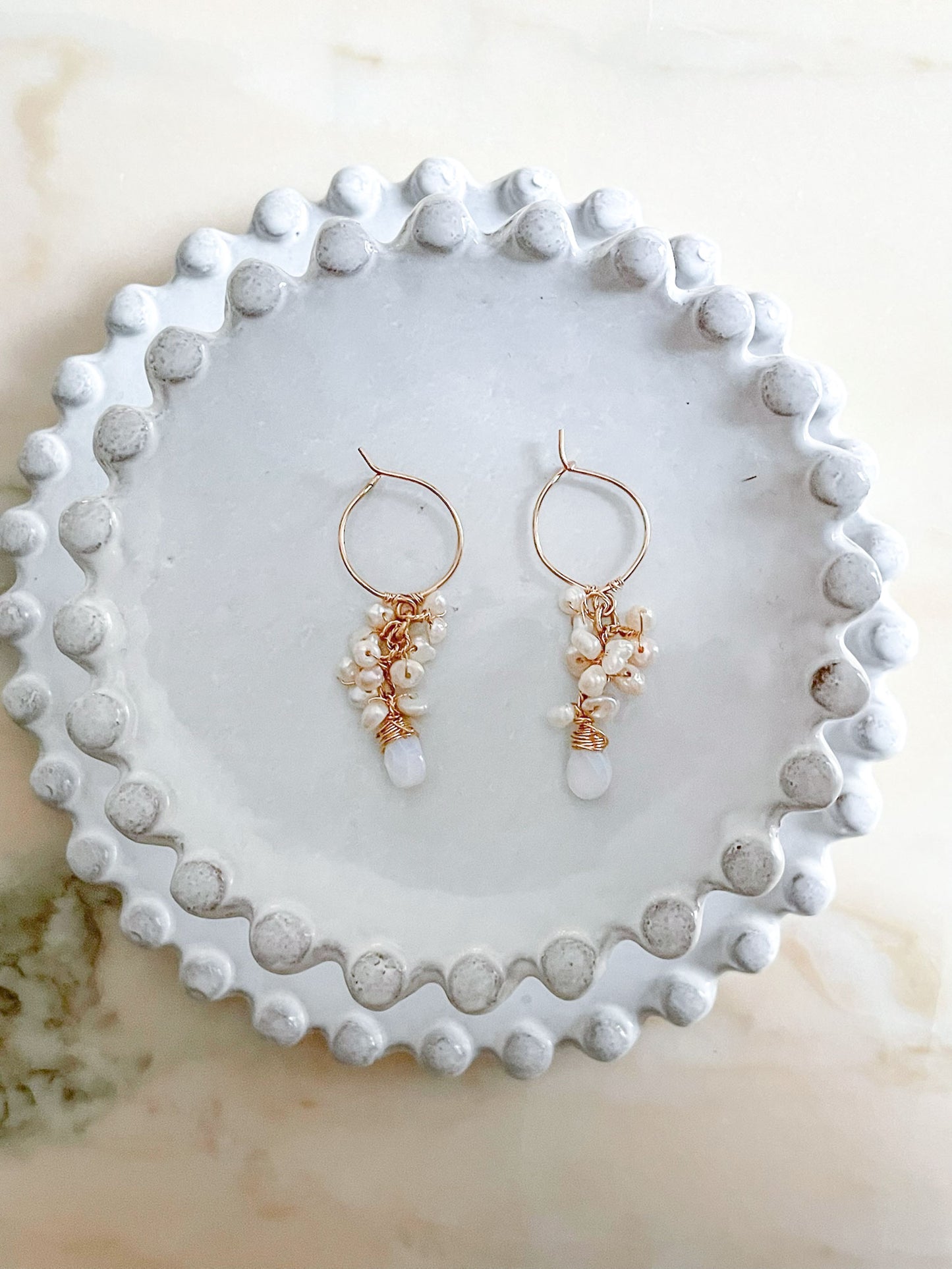 Gemstone Cluster Earring Pearl