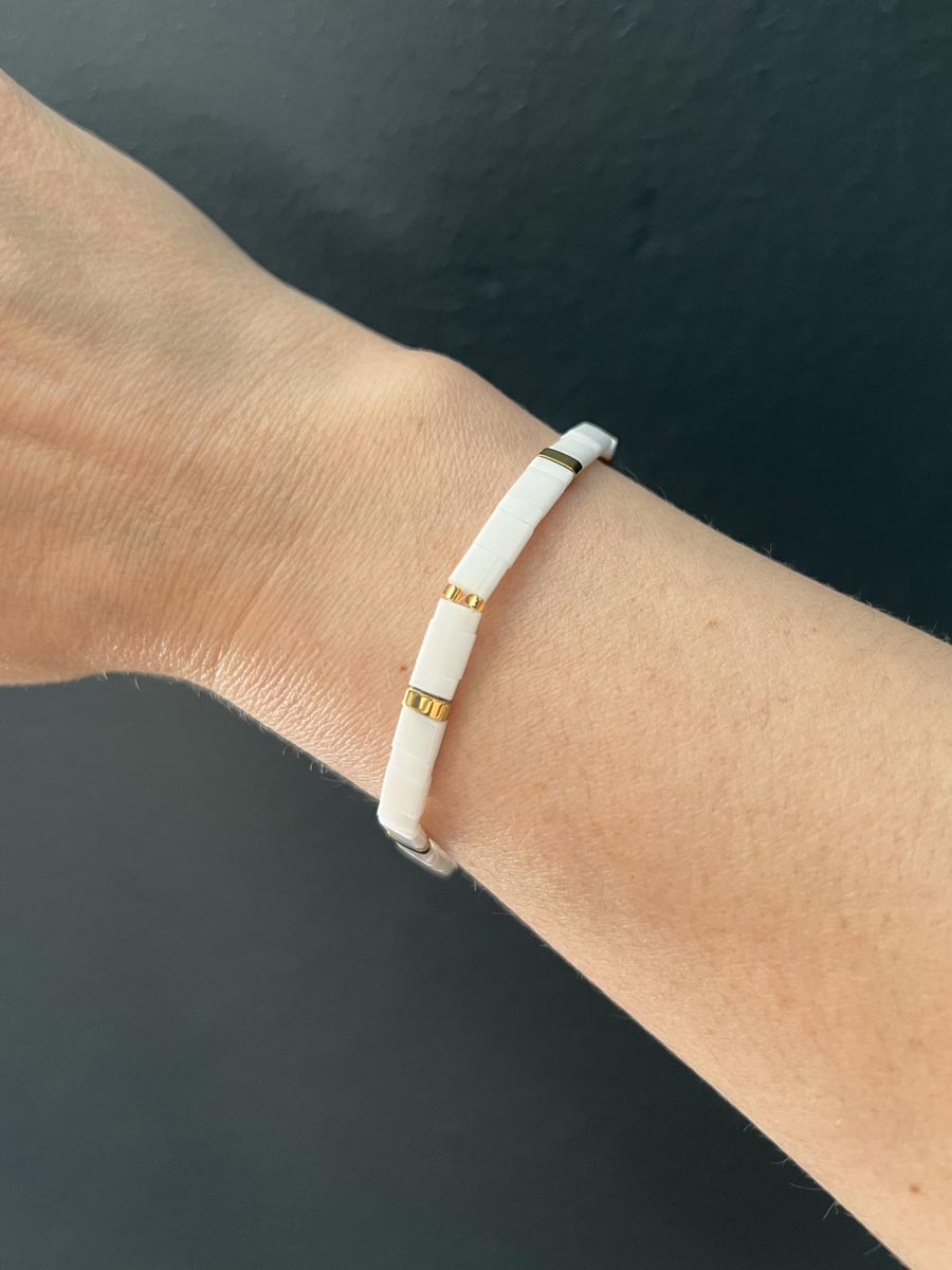 Glass tile bracelet white-gold