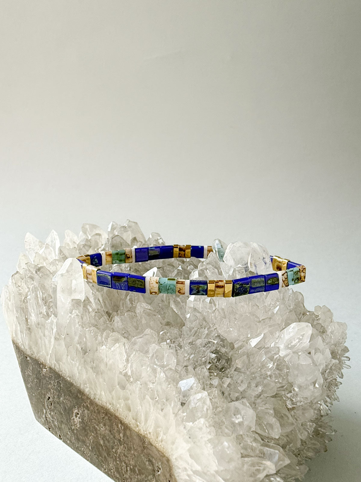 Glass tile bracelet lapis - gold