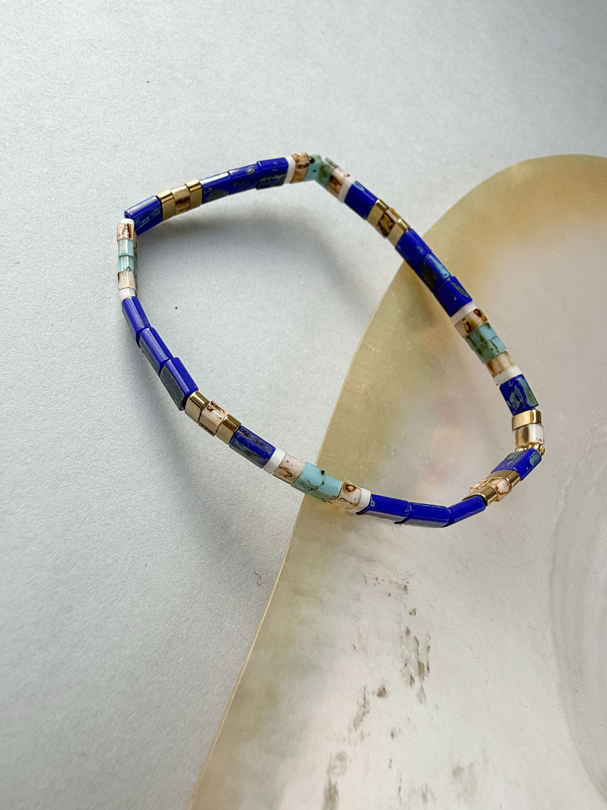 Glass tile bracelet lapis - gold