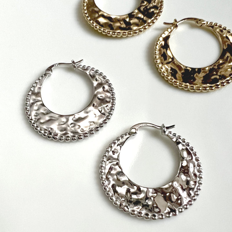 Hammered crescent hoop silver