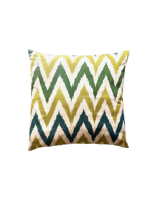 Ikat cushion cover green zig zag