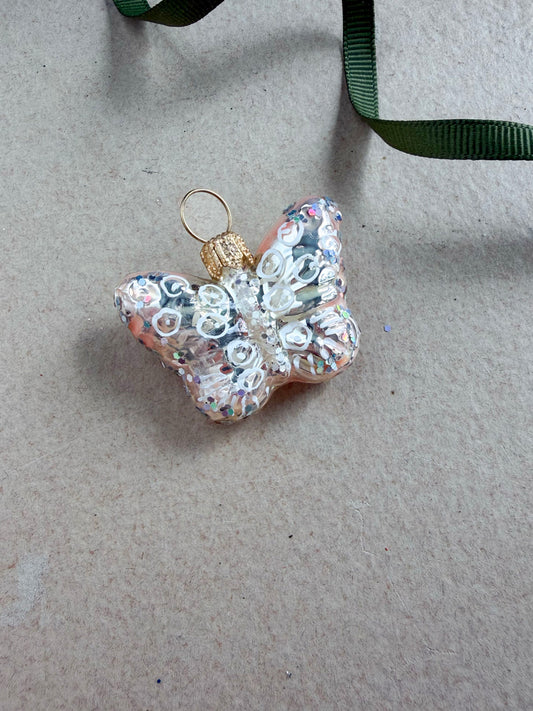 Pink Butterfly Glass Ornament