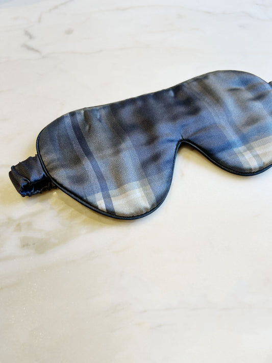 Serene silk sleep mask blue check