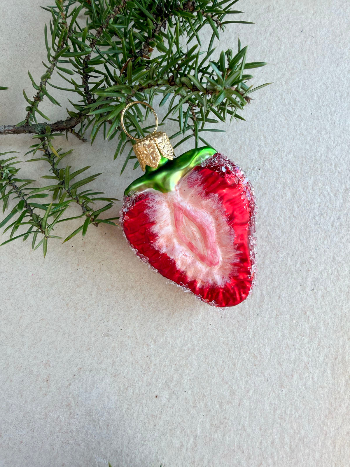 Half Strawberry Glass Ornament