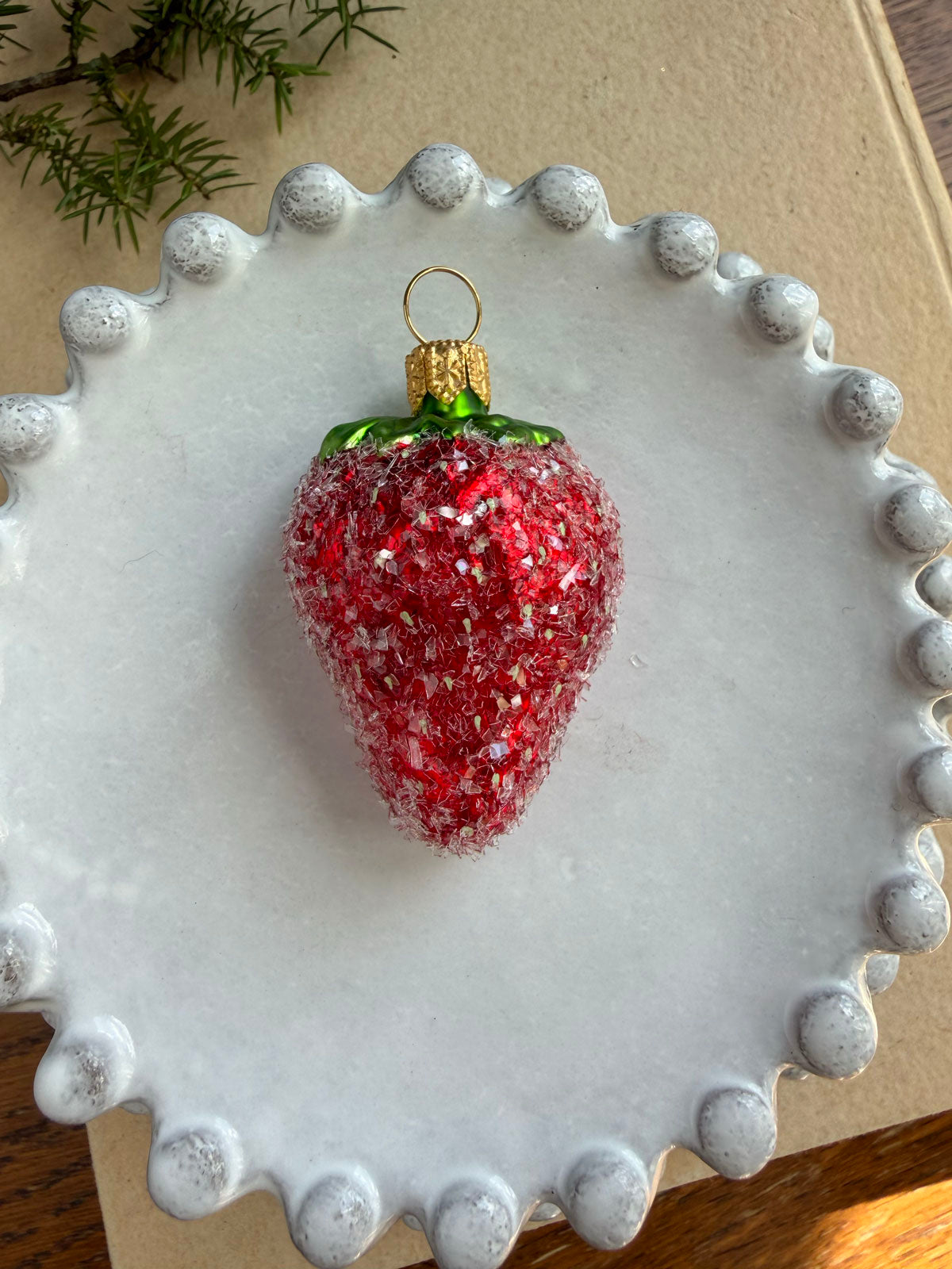Half Strawberry Glass Ornament