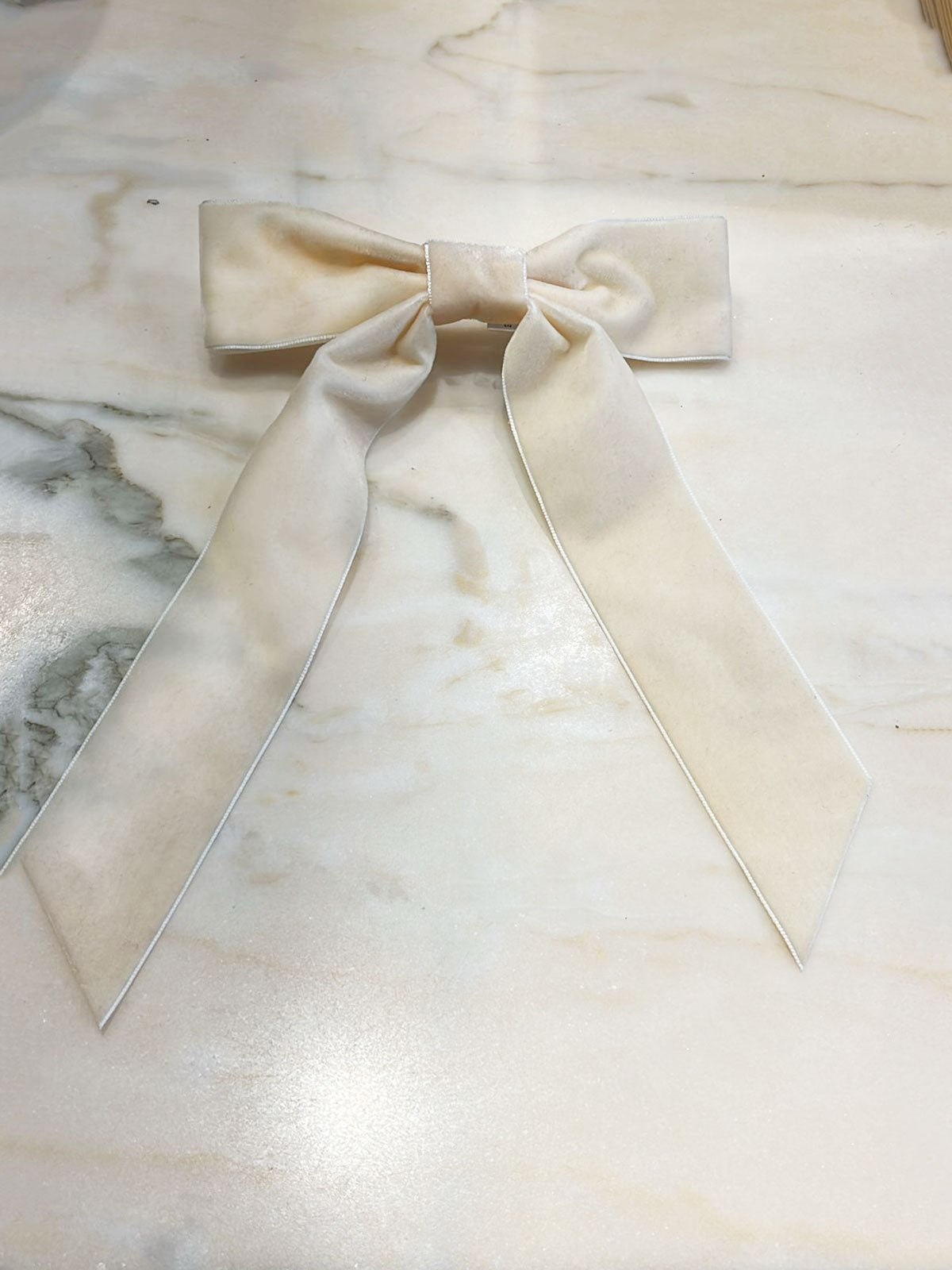 Tessa velvet bow barrette ivory